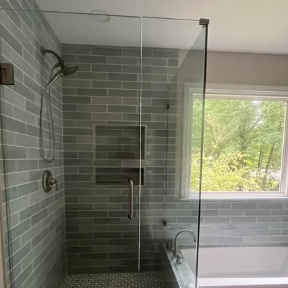 Tile shower and tub surround with natural light