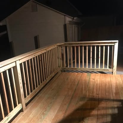 Deck railing at night